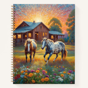 Pferd auf Bauernhof Wildblumenwiese Notizbuch
