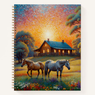 Pferd auf Bauernhof Wildblumenwiese Notizbuch