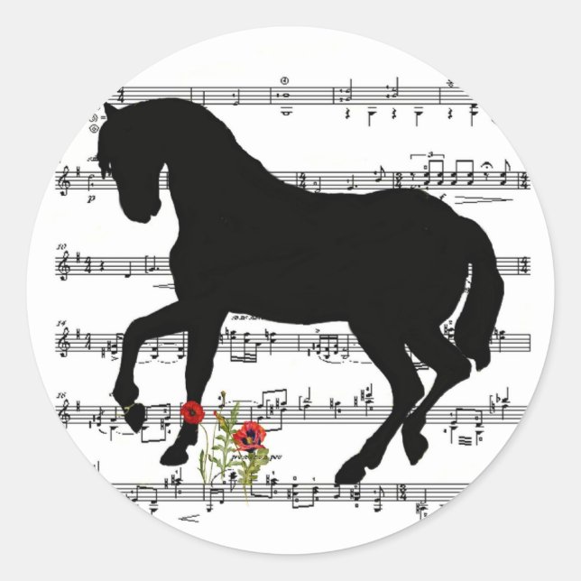Pferd auf Blatt Music Runder Aufkleber (Vorderseite)