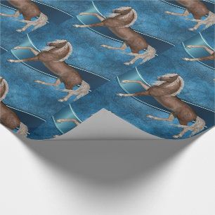 Pferd auf Blau mit Flachband-LG-Print-Jeder Anlass Geschenkpapier