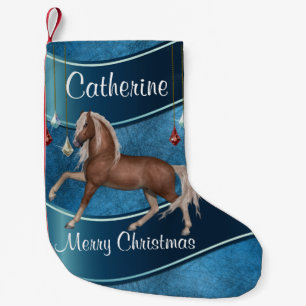 Pferd auf blau mit Ornamenten frohe Weihnachten Kleiner Weihnachtsstrumpf