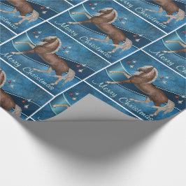 Pferd auf Blau mit Schein verziert fröhliches Geschenkpapier
