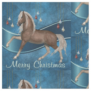 Pferd auf Blau mit Verzierungs-frohen Weihnachten Stoff