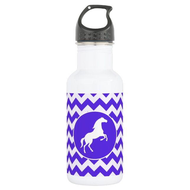 Pferd auf Blauem Violett Zickzack; Reittier Trinkflasche (Vorderseite)