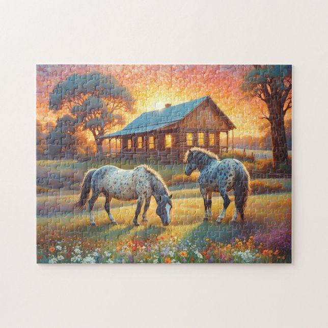 Pferd auf dem Bauernhof Wildblumenwiese (Horizontal)