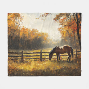 Pferd auf dem Feld Goldene Stunde Malerei Fleecedecke