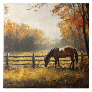 Pferd auf dem Feld Goldene Stunde Malerei Fliese