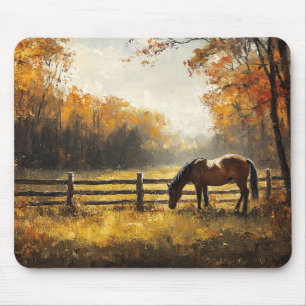 Pferd auf dem Feld Goldene Stunde Malerei Mousepad