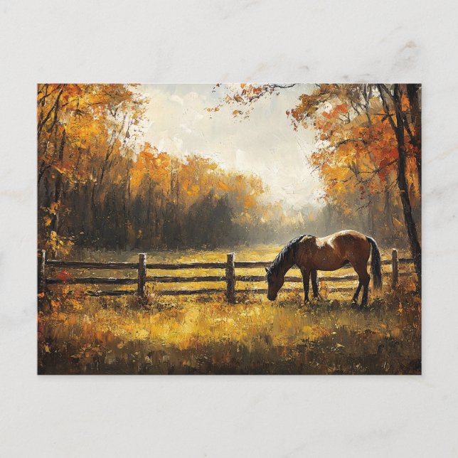 Pferd auf dem Feld Goldene Stunde Malerei Postkarte (Vorderseite)