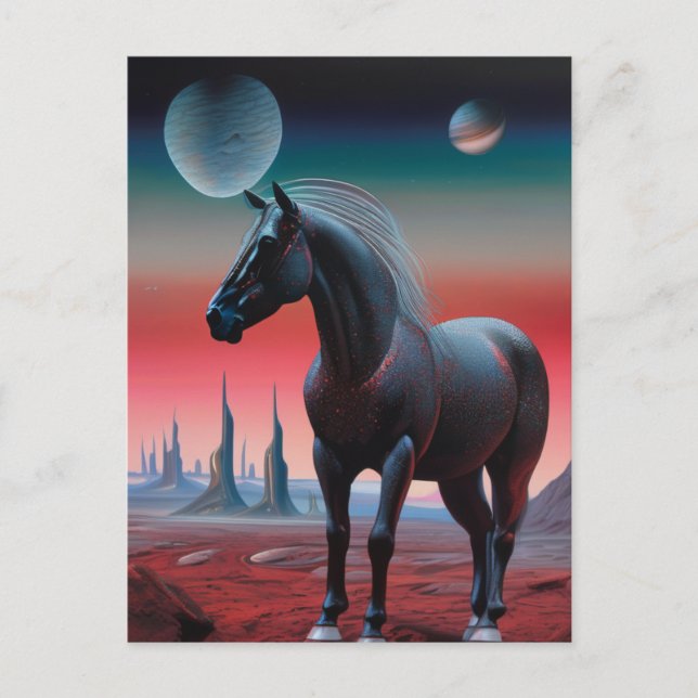 Pferd auf dem Planeten im Weltraum Postkarte (Vorderseite)