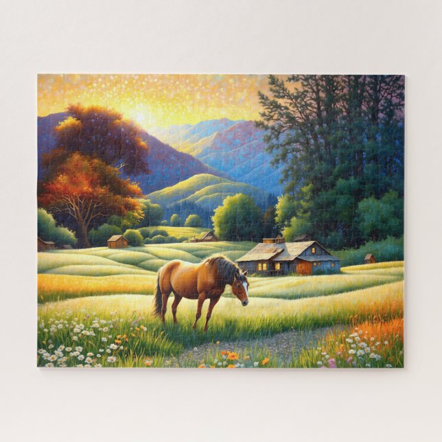 Pferd auf der Farm Wildblumenwiese (Horizontal)