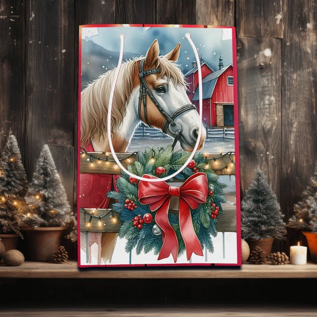 Pferd auf einem Bauernhof Weihnachten Mittlere Geschenktüte (Von Creator hochgeladen)