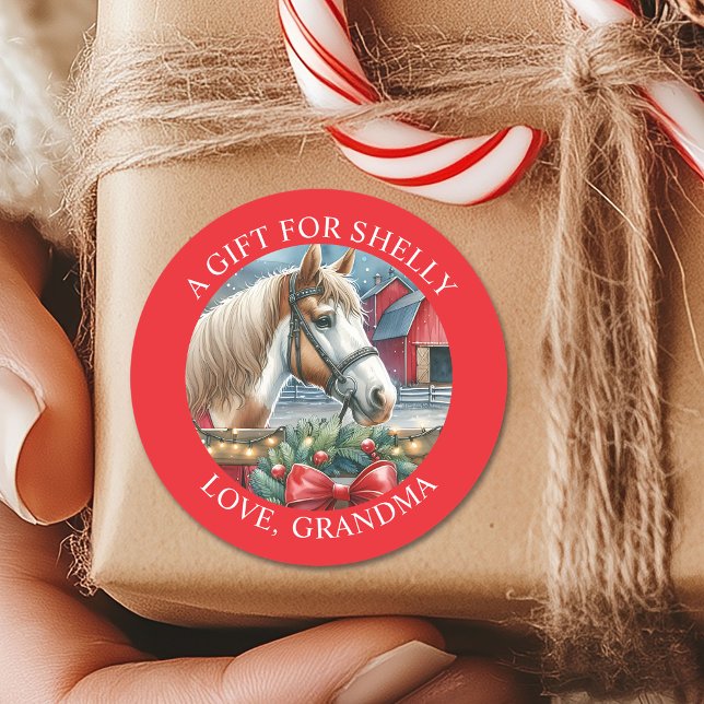 Pferd auf einem Personalisierten Weihnachtsweihnac Runder Aufkleber (Von Creator hochgeladen)