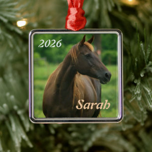 Pferd auf grüner Weide personalisierter Schmuck Ornament Aus Metall