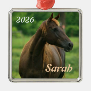Pferd auf grüner Weide personalisierter Schmuck Ornament Aus Metall