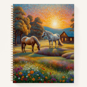 Pferd auf landwirtschaftlicher Blumenwiese Notizbuch