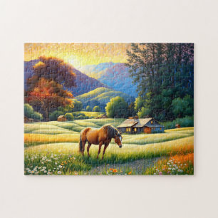 Pferd auf landwirtschaftlicher Wildblumenwiese