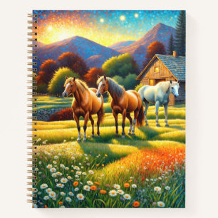 Pferd auf landwirtschaftlicher Wildblumenwiese Notizbuch