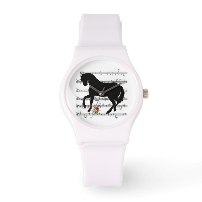 "Pferd auf Musikblatt" Armbanduhr (Vorderseite)
