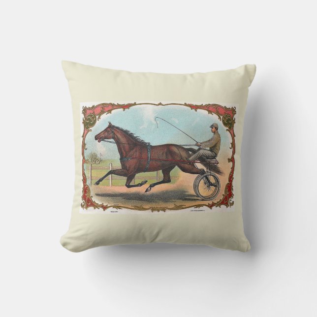 Pferd auf Rädern Vintages Pferderennen Kissen (Vorderseite)