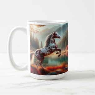 Pferd bäumt sich neben einem ruhigen See auf Kaffeetasse