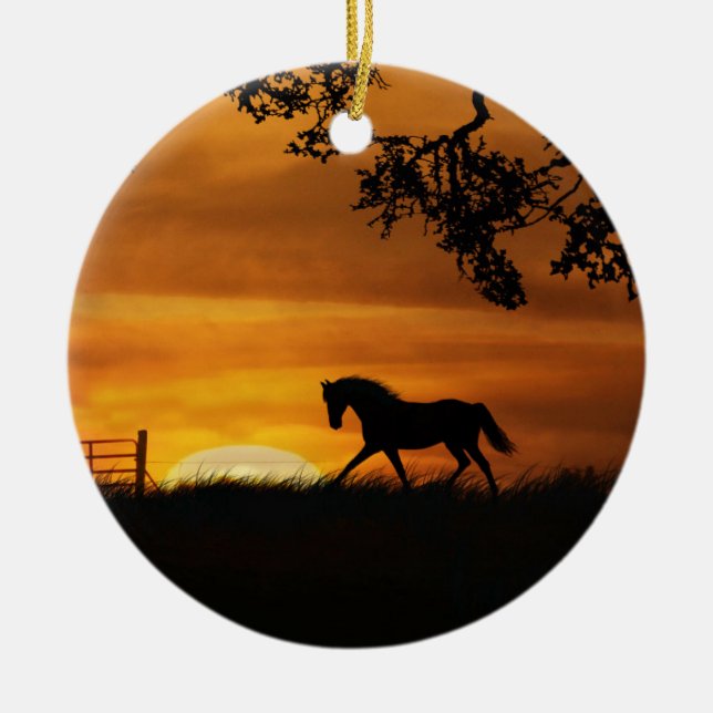 Pferd bei Sonnenuntergang Keramikornament (Vorne)