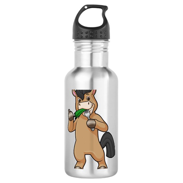 Pferd beim Essen Vegan Edelstahlflasche (Vorderseite)