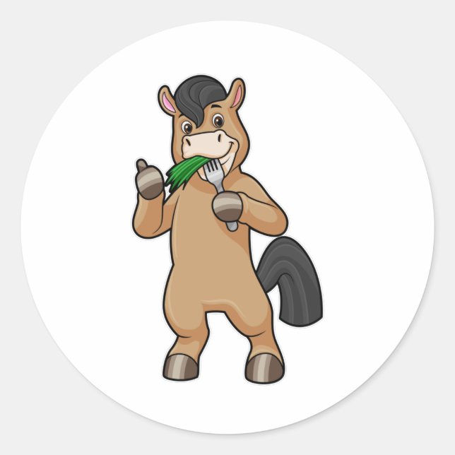 Pferd beim Essen Vegan Runder Aufkleber (Vorderseite)