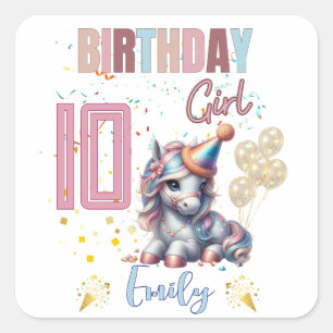 Pferd Birthday Girl Reittier Party Design Quadratischer Aufkleber