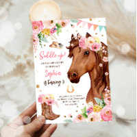 Pferd Birthday Invite Girl Cowgirl Pink Floral