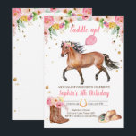 Pferd Birthday Invite Girl Cowgirl Pink Floral Einladung<br><div class="desc">Set den Ton für Ihr Party mit diesen eleganten Einladungen mit einem Pferd,  Cowgirl Thema.</div>