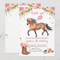 Pferd Birthday Invite Girl Cowgirl Pink Floral