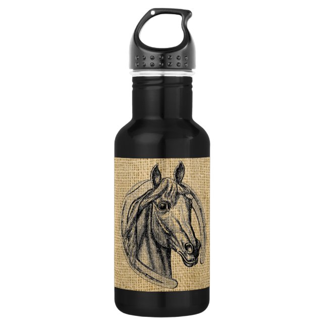 Pferd Cameo auf Burlap Edelstahlflasche (Vorderseite)