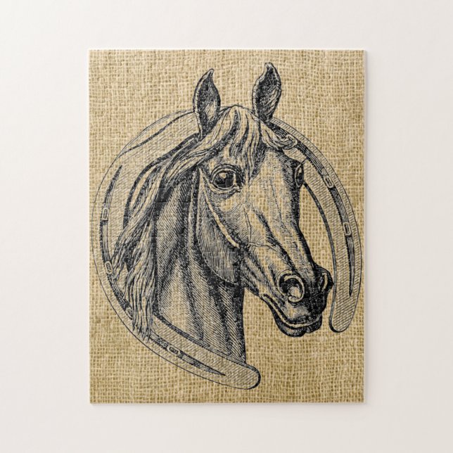 Pferd-Cameo auf Jute (Vertikal)
