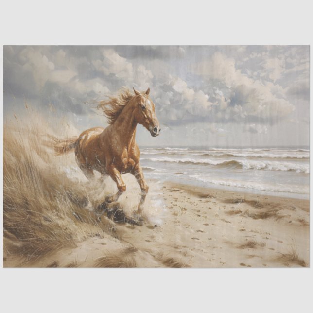 Pferd, das auf der Strandmalerei Decoupage läuft Seidenpapier (Vorderseite)