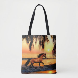 Pferd, das auf Sonnenuntergangstrand läuft Tasche