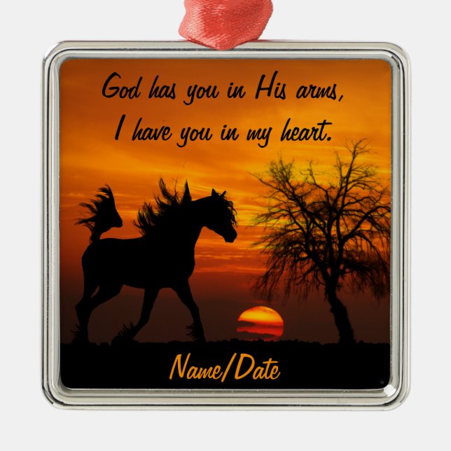 Pferd, das frei am Sonnenuntergang läuft Silbernes Ornament (Vorne)