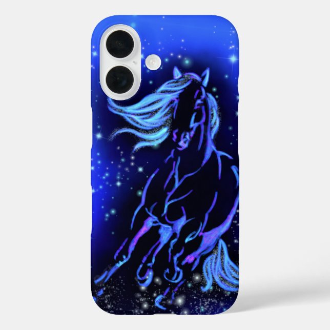 Pferd, das in der blauen Sternennacht läuft iPhone 16 Hülle (Rückseite)