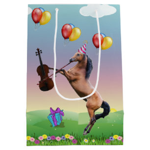 Pferd, das zum Geburtstag Geige spielt Mittlere Geschenktüte