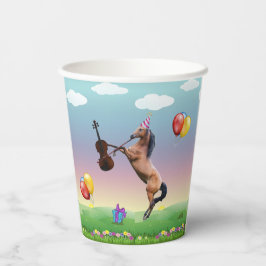 Pferd, das zum Geburtstag Geige spielt Pappbecher