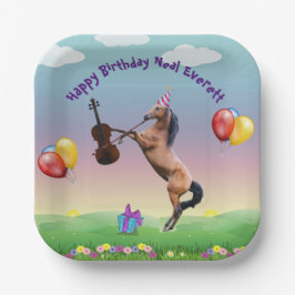 Pferd, das zum Geburtstag Geige spielt Pappteller