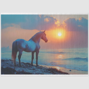 Pferd, den Sonnenuntergang am Meer betrachtend, De Seidenpapier