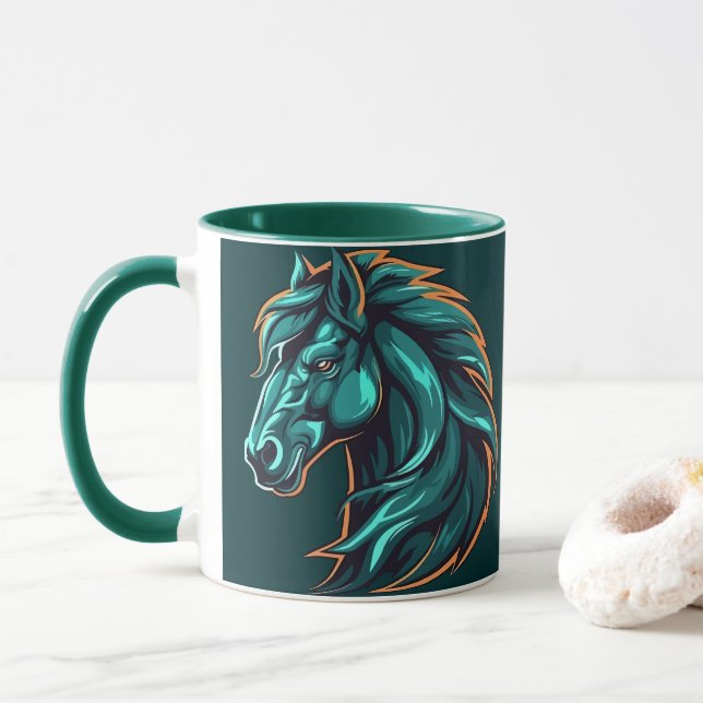 Pferd Design, Rustikale Bauernhoftier-Kunstbecher Tasse (Mit Donut)
