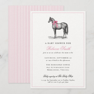 Pferd Equine Rosa Mädchen Elegantes Vintage-Baby-S Einladung