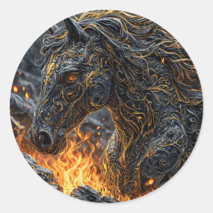 Pferd Feuriges Hengst Fantasy Kunst Design Runder Aufkleber
