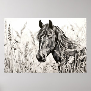 Pferd Friedliche Natur Prairie Sketch Zeichnend St Poster