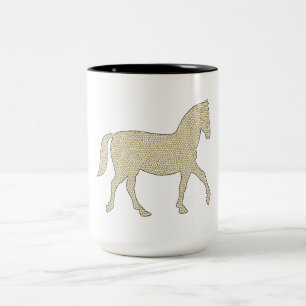 Pferd - geometrisches Muster - Beige und Weiß Zweifarbige Tasse