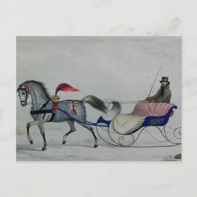 Pferd Gezeichnet Sleigh Postkarte (Vorderseite)