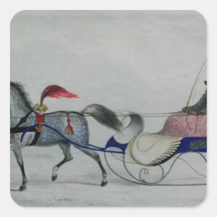 Pferd Gezeichnet Sleigh Quadratischer Aufkleber