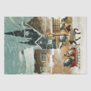 Pferd Gezeichnet Sleigh Snowy Village Kirche Weihn Seidenpapier